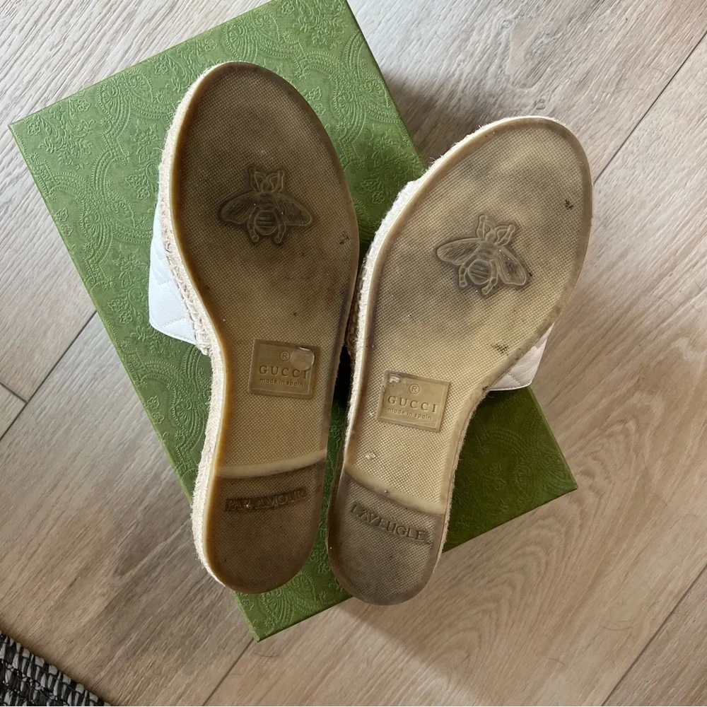 Gucci Pilar GG Matelasse Leather Espadrille Slides – White